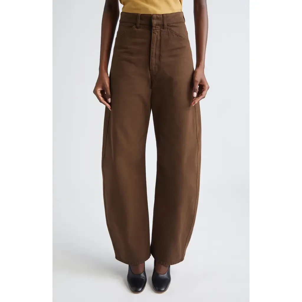 High Waist Cotton Twill Curved Pants by Lemaire