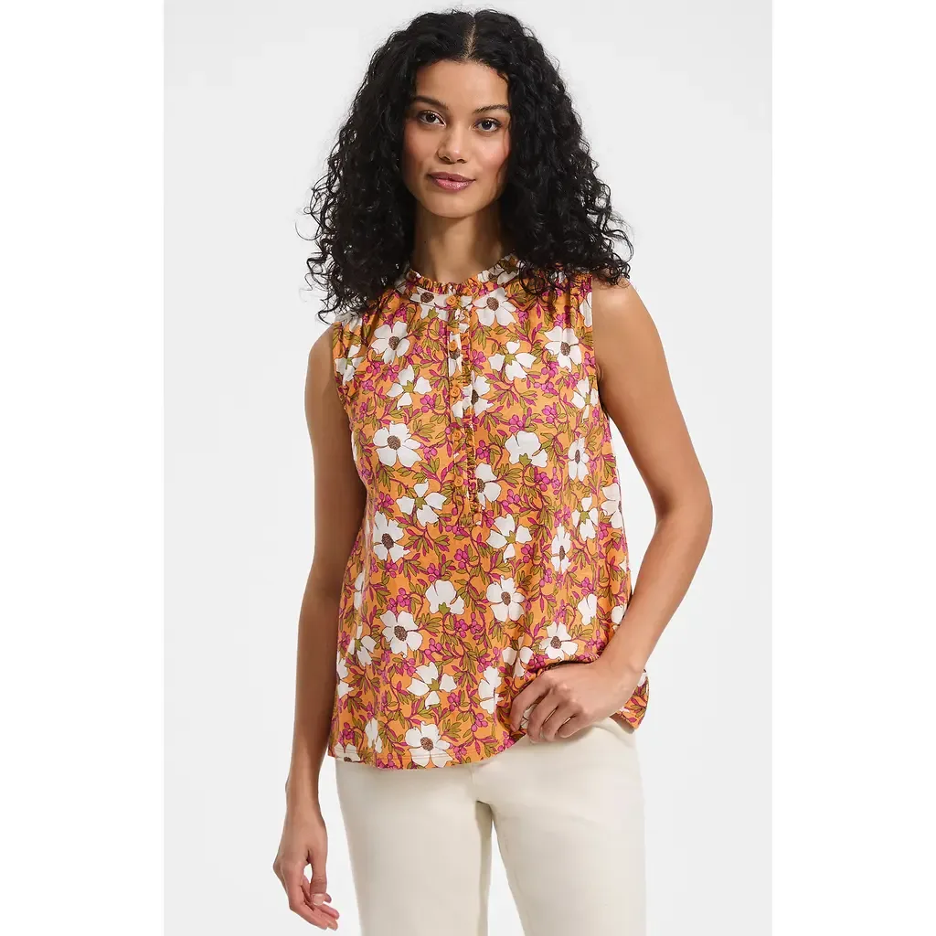Linen Blend Ruffle Trim Tank Top by Lands' End