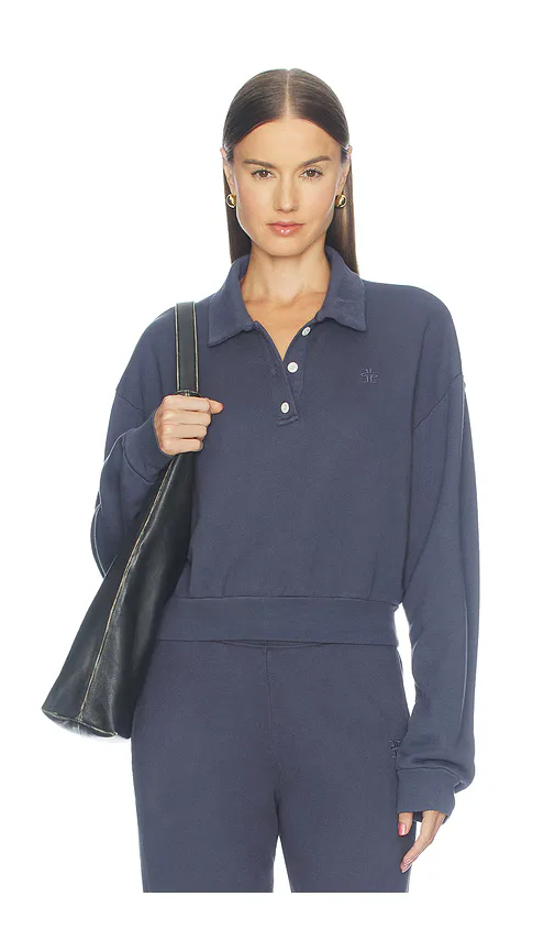French Terry Cropped Polo Sweatshirt