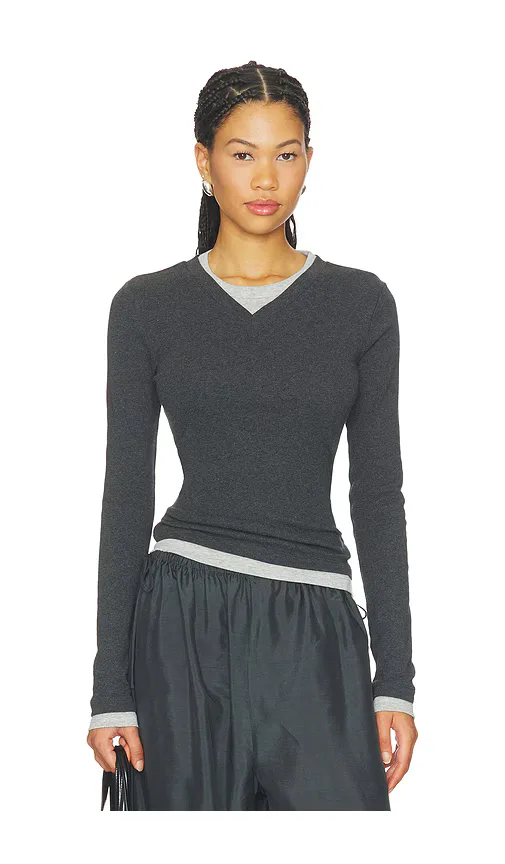 Organic Cotton V Neck Long Sleeve Top by St. Agni