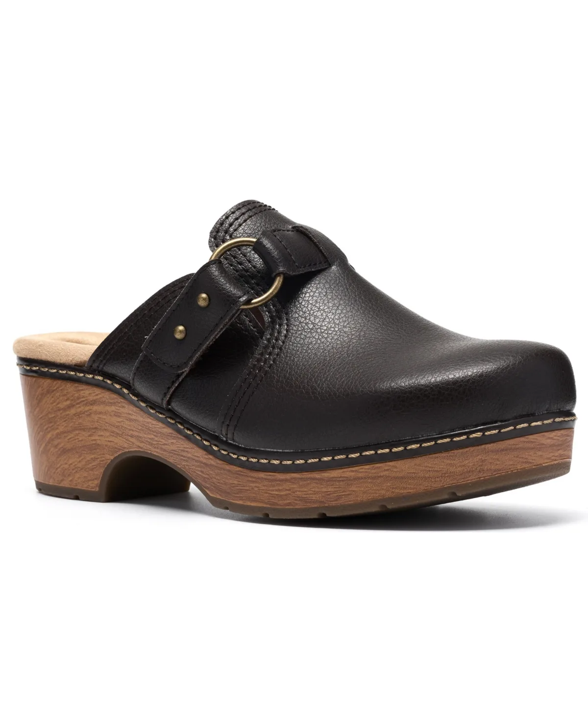 Paizlee Ali Leather Block Heel Mule Clogs by Clarks