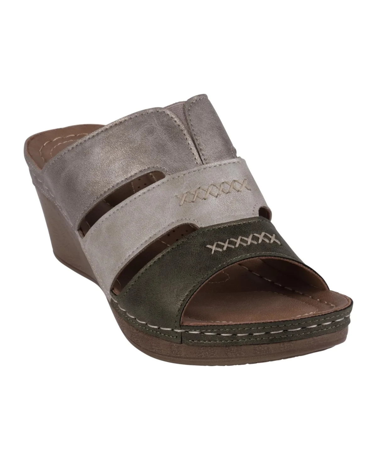 Delores Triple Band Wedge Sandals by Gc Shoes