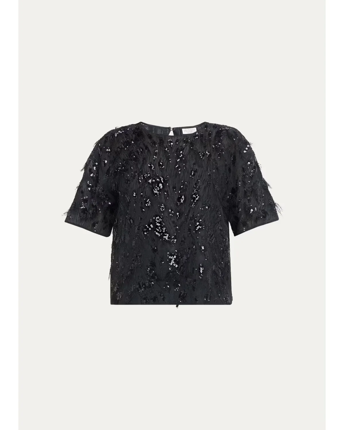 Animalier Sequined Fringe Silk Short-Sleeve Top by Brunello Cucinelli