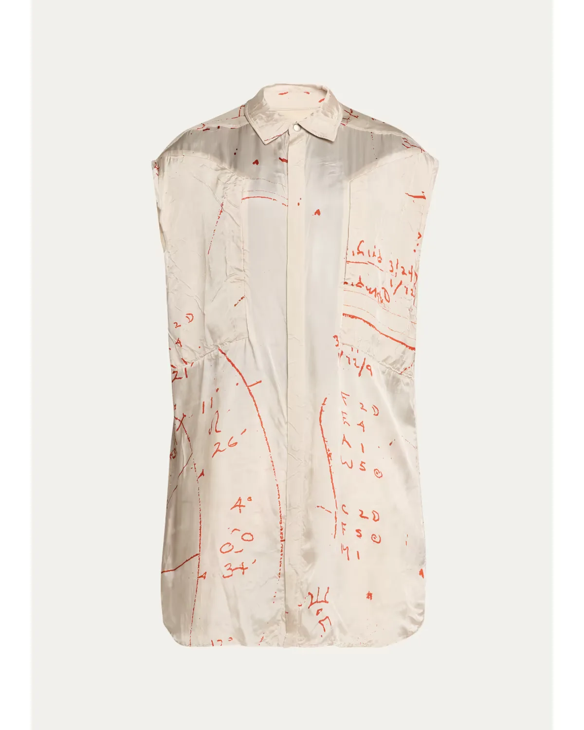 Sketch Artwork Viscose Sleeveless Button-Down Shirt by Gareth Pugh