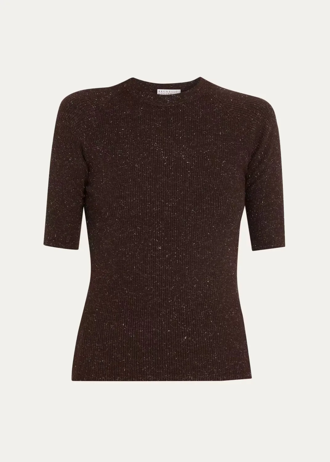 Metallic Rib Short-Sleeve Crewneck Sweater