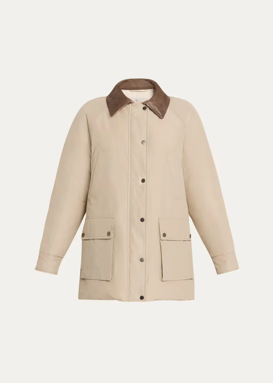 Leather-Collar Padded Cotton Techno Car Coat