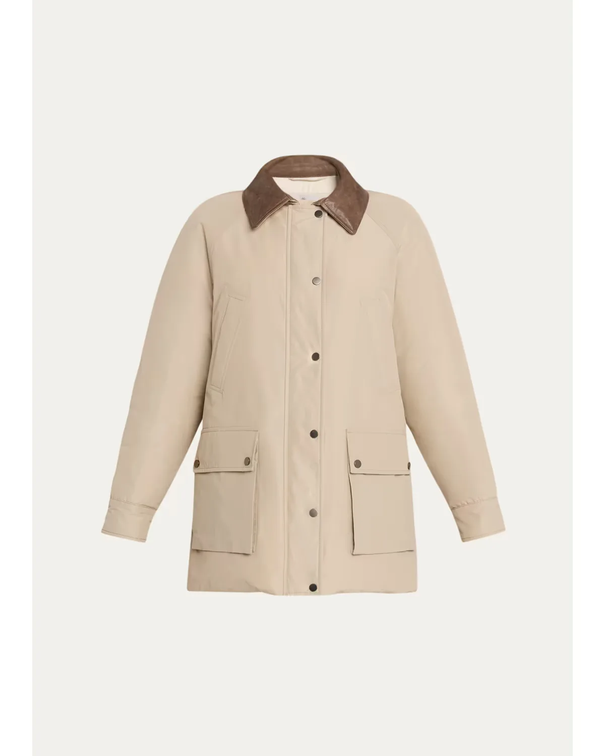 Leather-Collar Padded Cotton Techno Car Coat by Brunello Cucinelli