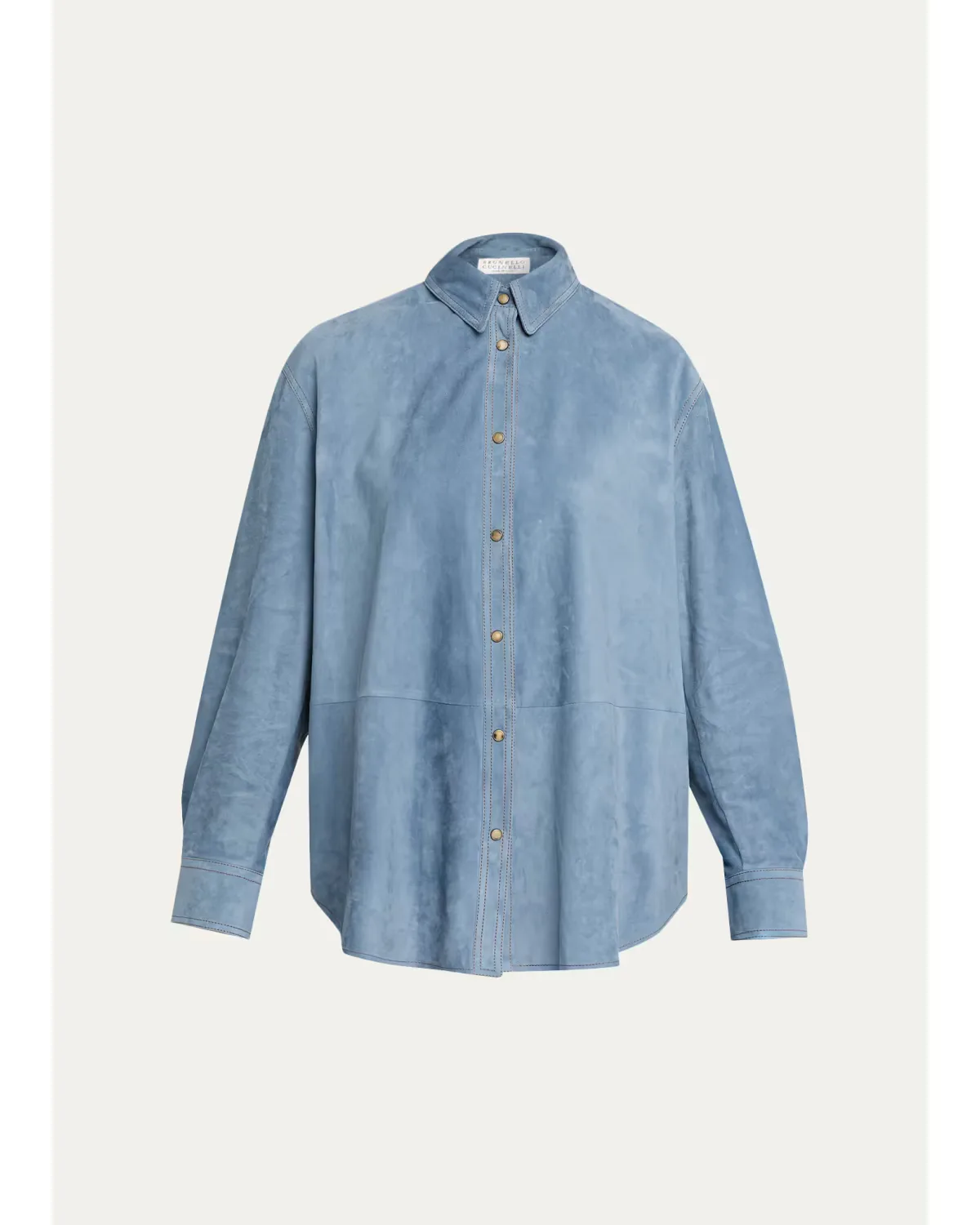Suede Long Sleeve Snap Button Shirt by Brunello Cucinelli