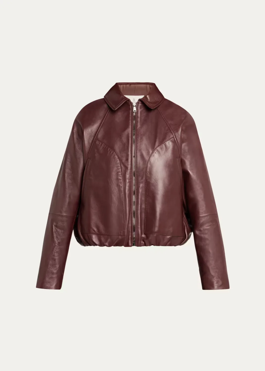 Collared Zip-Up Leather Jacket
