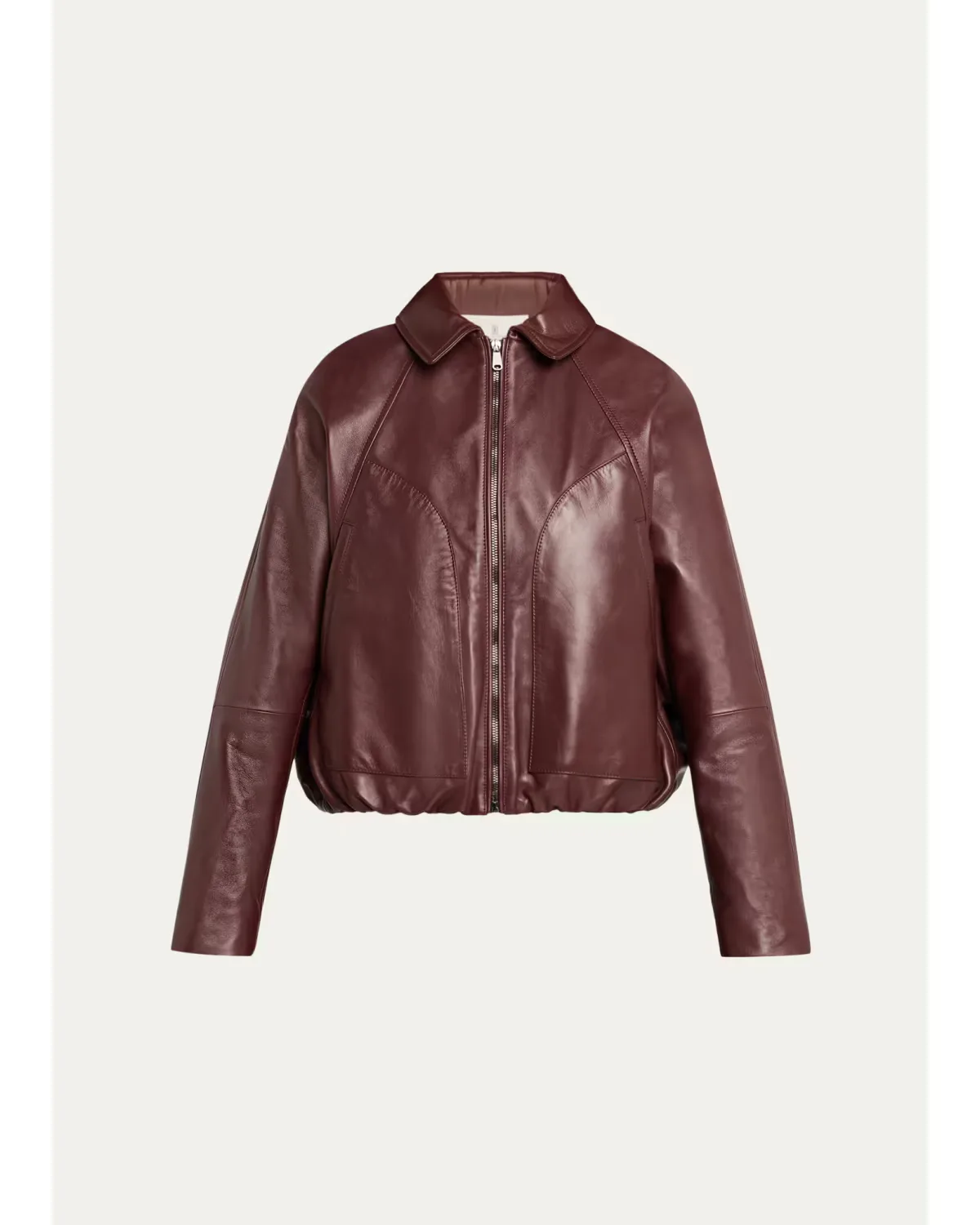 Collared Zip-Up Leather Jacket by Brunello Cucinelli