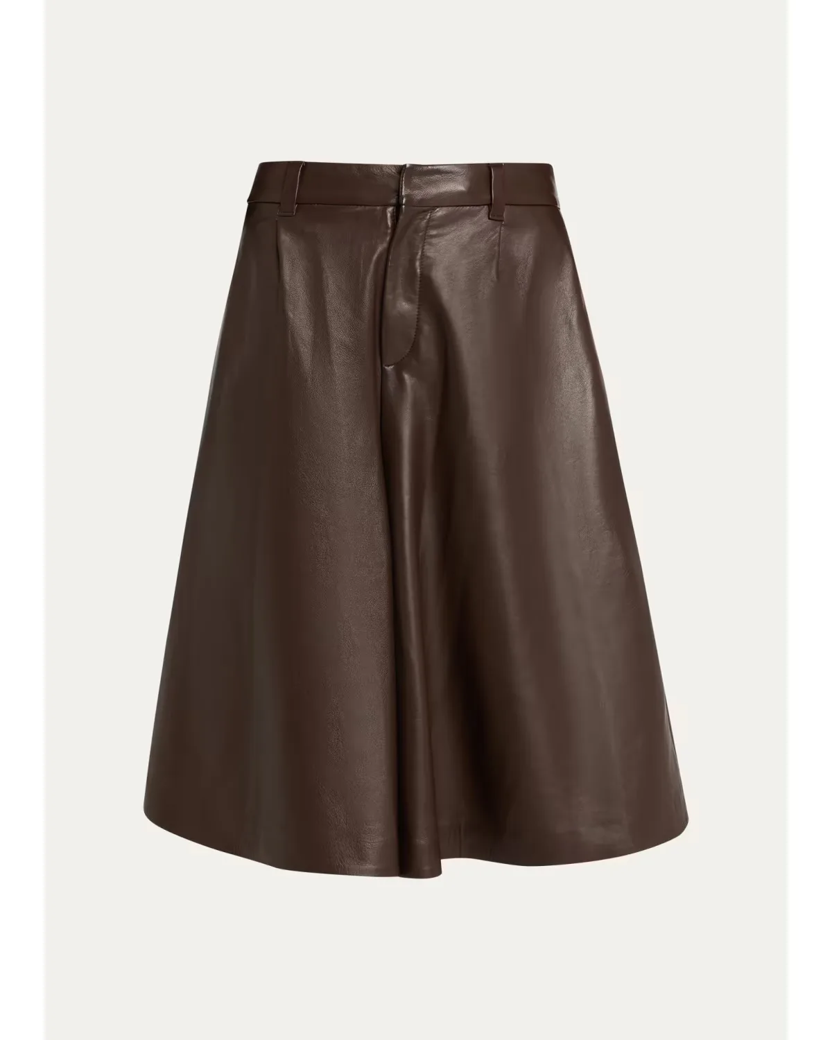 Pleated Leather Wide-Leg Culotte Pants by Brunello Cucinelli