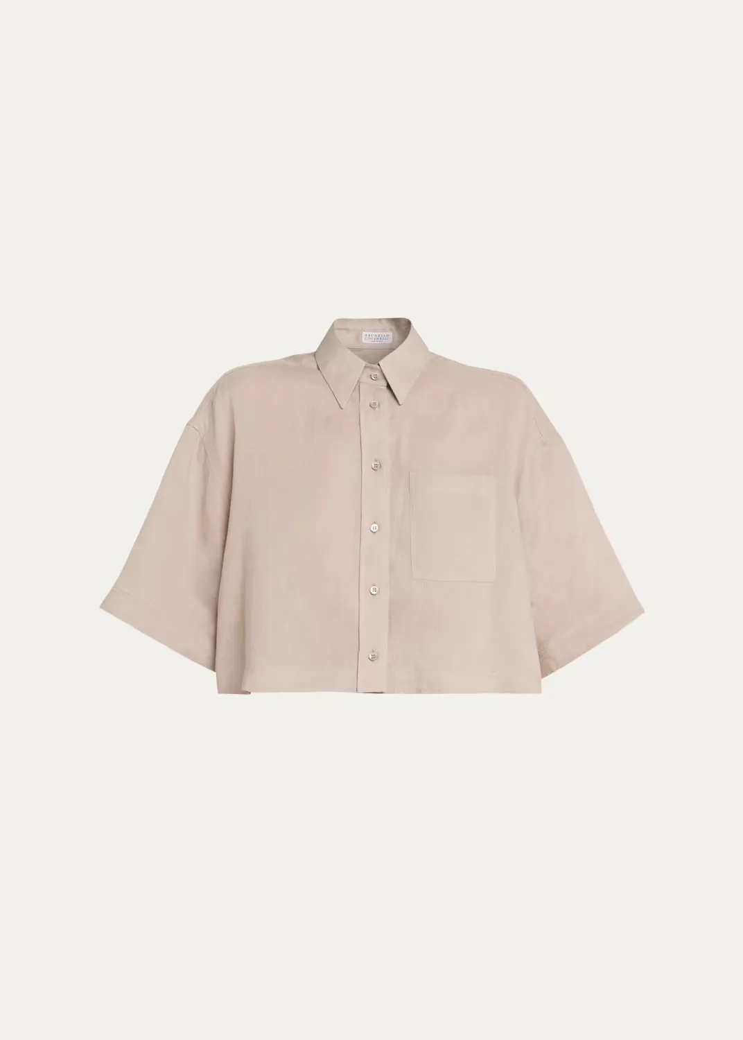 Cropped Button-Down Linen Shirt