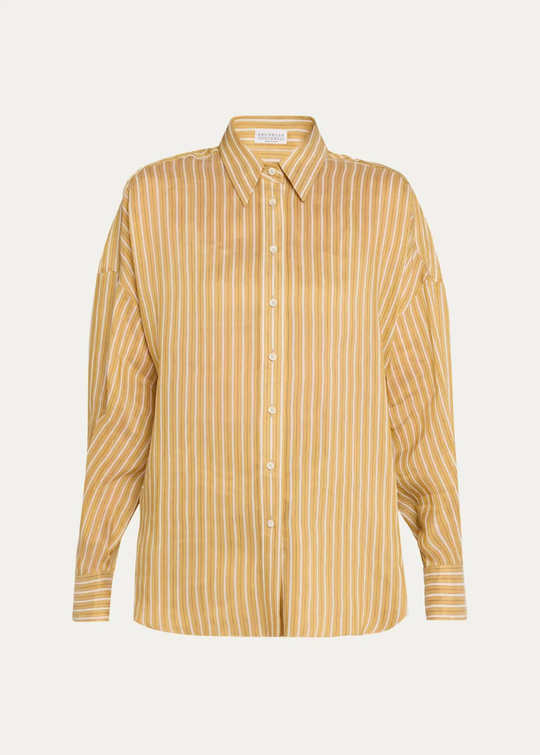 Striped Linen and Silk Button-Down Shirt