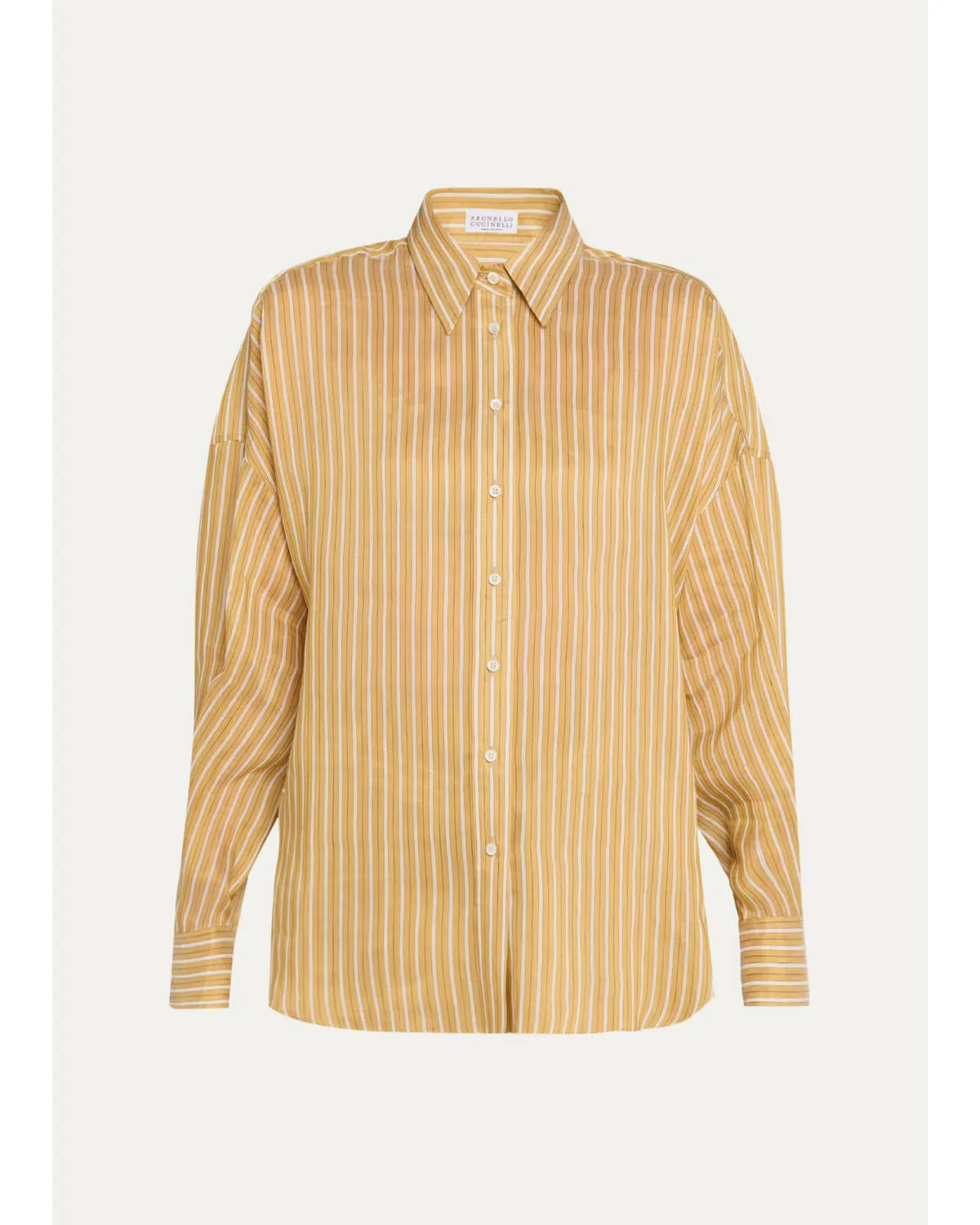 Striped Linen and Silk Button-Down Shirt by Brunello Cucinelli