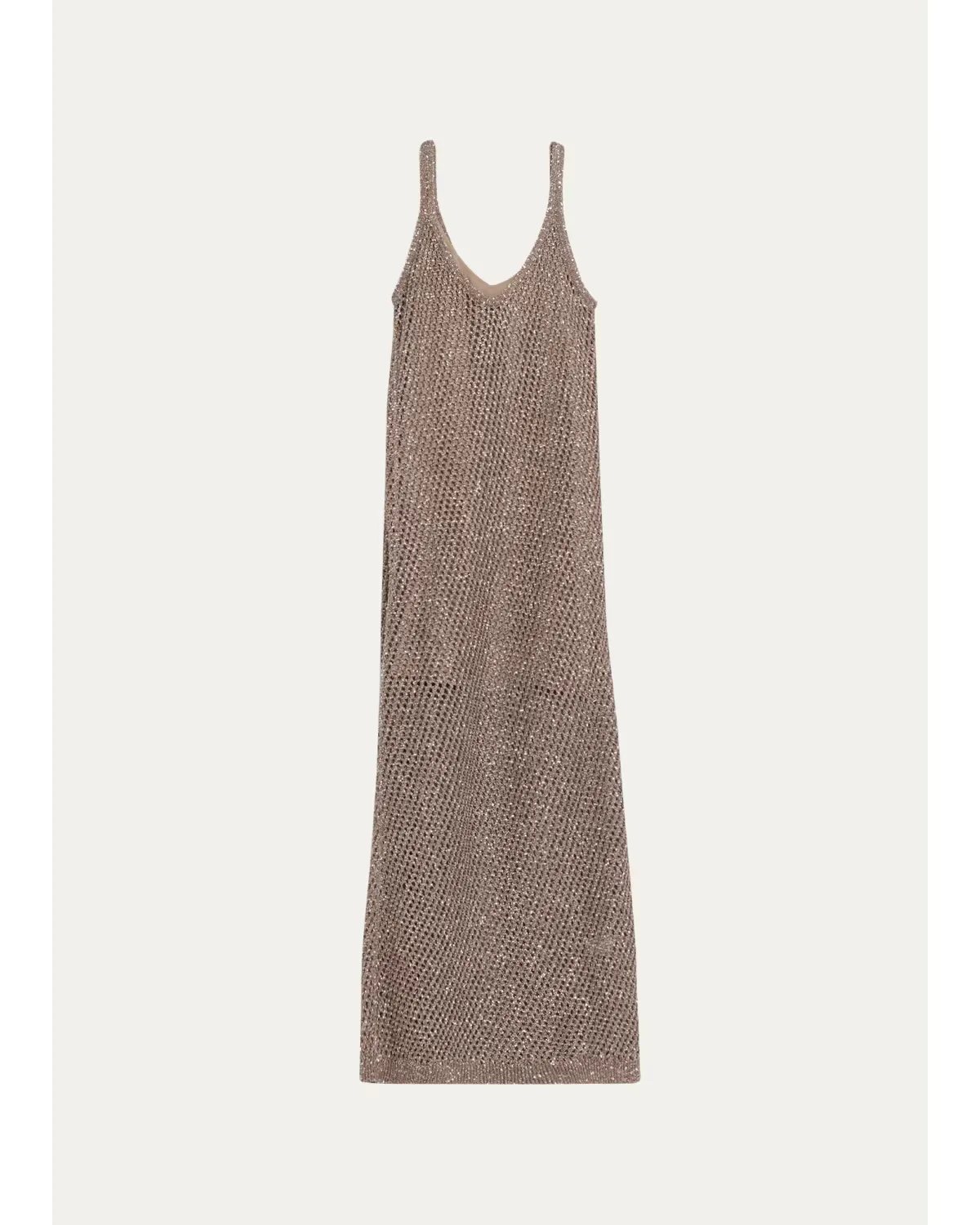 Shimmering Net Knit Sleeveless Maxi Dress - STONE by Brunello Cucinelli