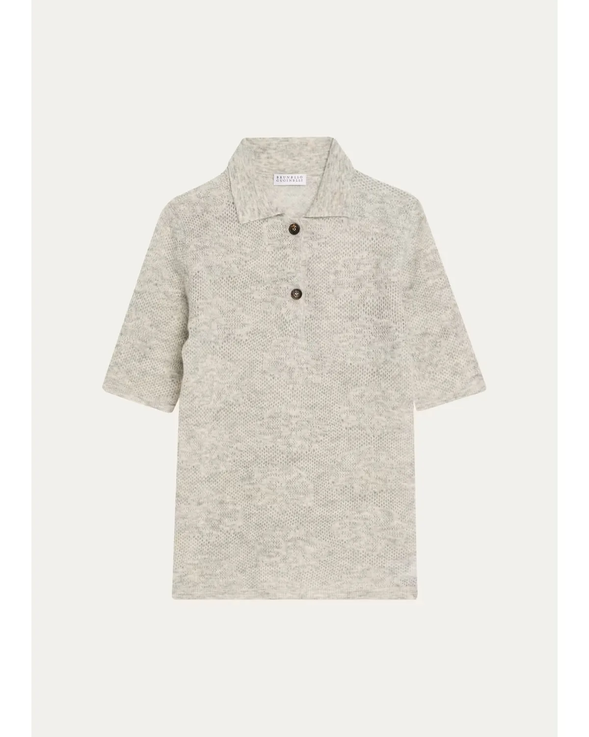 Lace-Effect Polo Short-Sleeve Sweater by Brunello Cucinelli