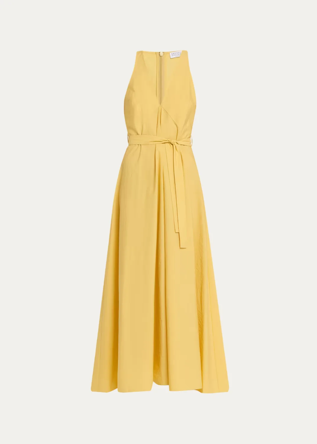 Sleeveless Belted Cotton Techno Poplin Midi Dress