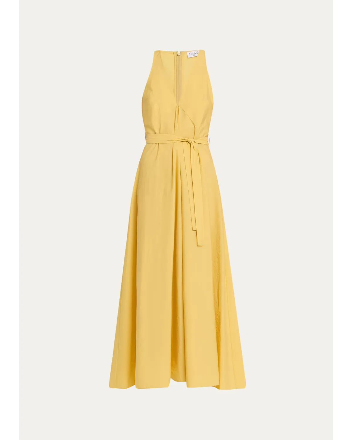Sleeveless Belted Cotton Techno Poplin Midi Dress by Brunello Cucinelli