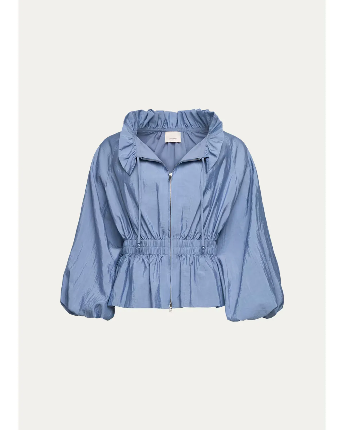 Deana Ruffled-Collar Nylon Peplum Jacket by Cinq  Sept