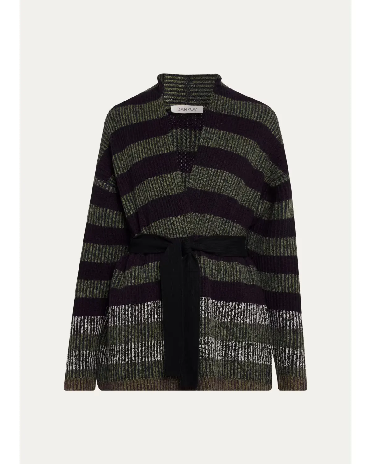Paulina Striped Wool-Cashmere Wrap Cardigan by ZANKOV