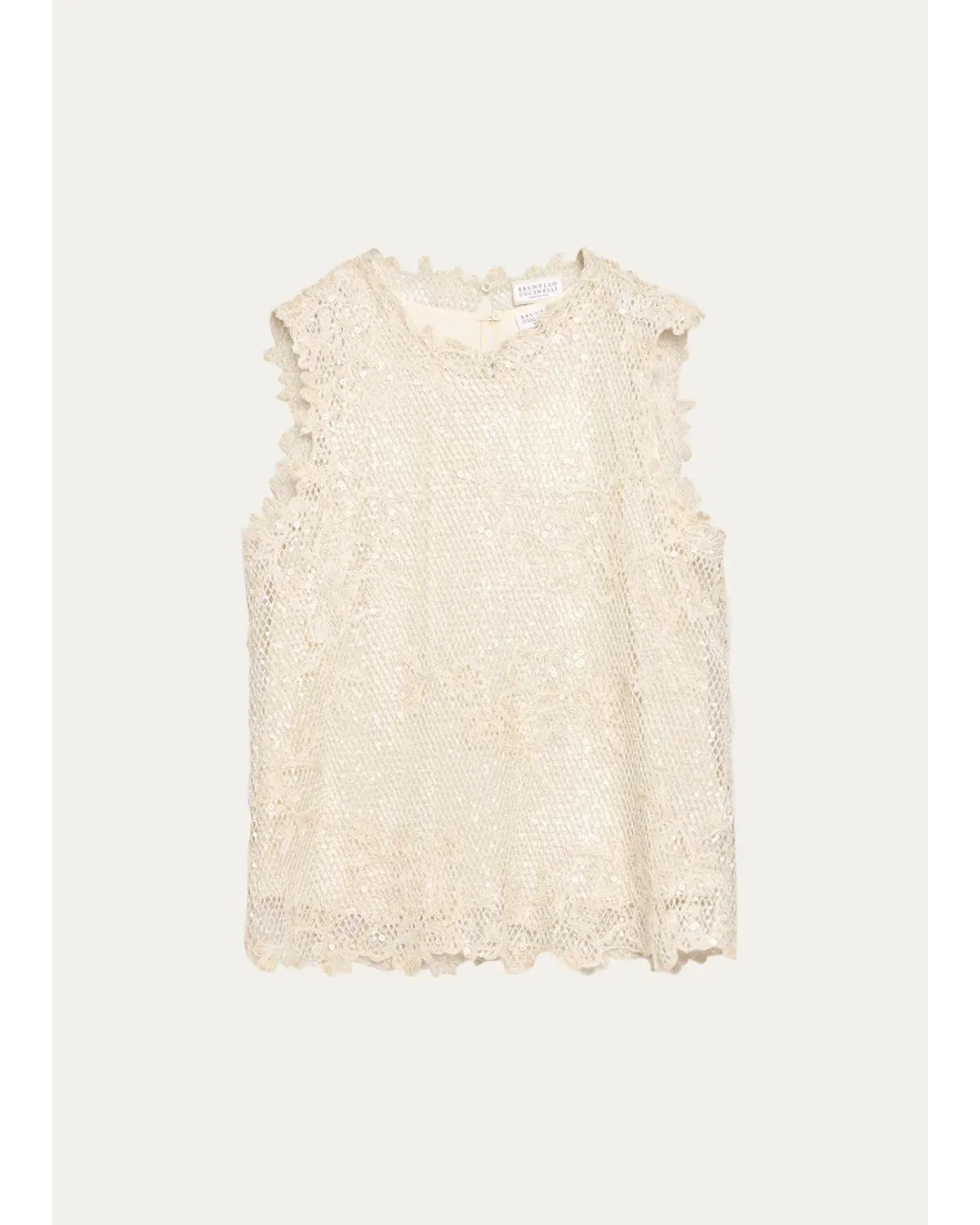 Mohair Lace Embroidered Shimmering Net Sleeveless Top by Brunello Cucinelli
