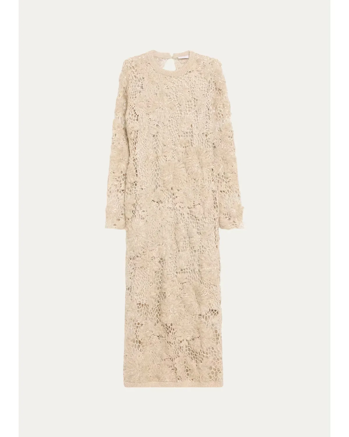 Mohair Sparkling Floral Embroidered Mesh Dress by Brunello Cucinelli