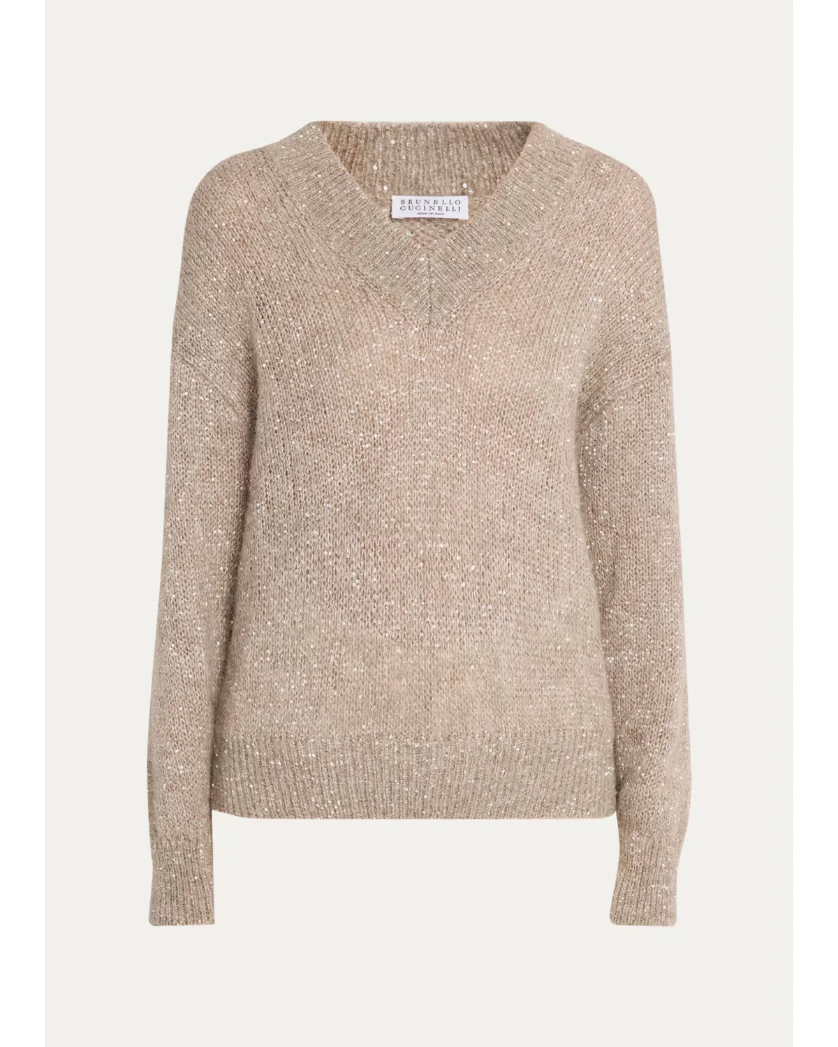 Winter Glow Paillette Mohair V-Neck Sweater by Brunello Cucinelli
