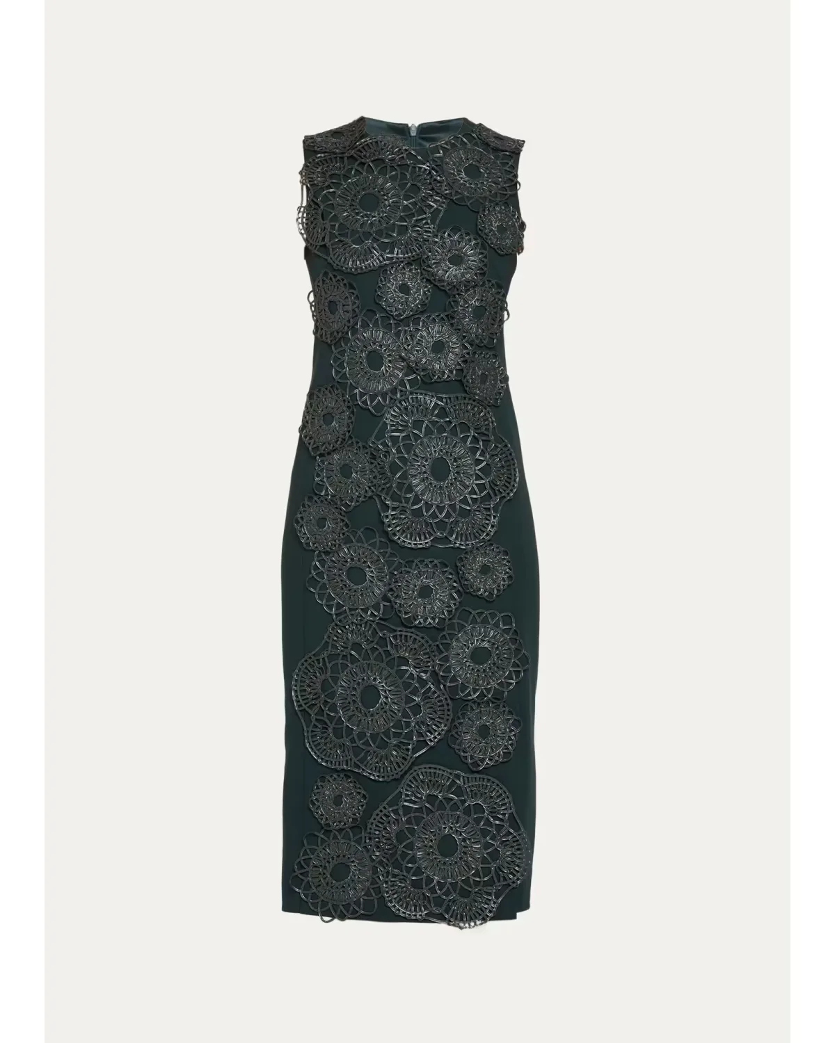 Anemone Embroidered Double-Face Wool Midi Sheath Dress by Akris