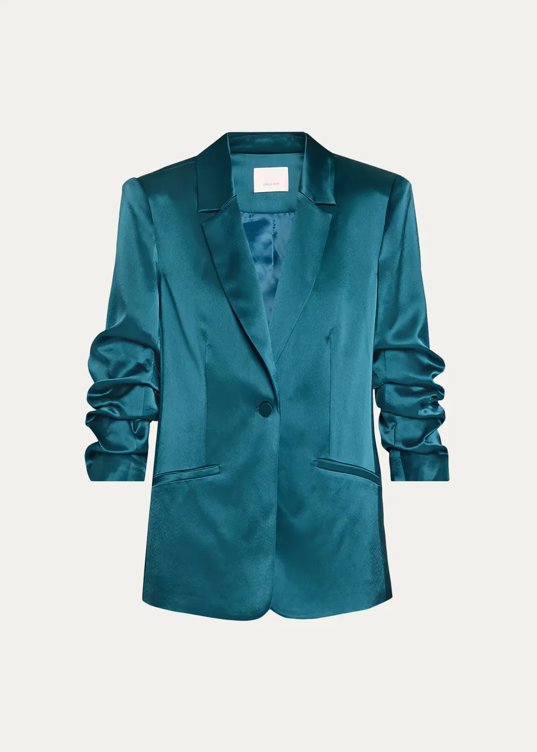 Kylie Scrunched-Sleeve Satin Blazer