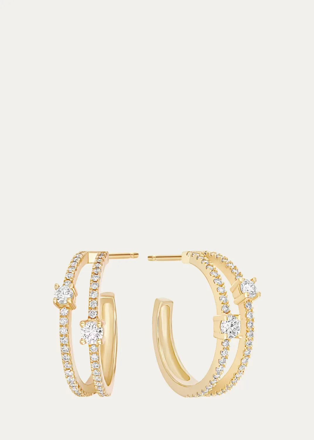 14K Double-Row Diamond Small Hoop Earrings, 18.5mm