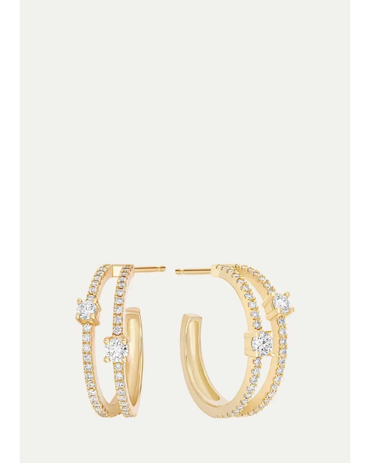 14K Double-Row Diamond Small Hoop Earrings, 18.5mm