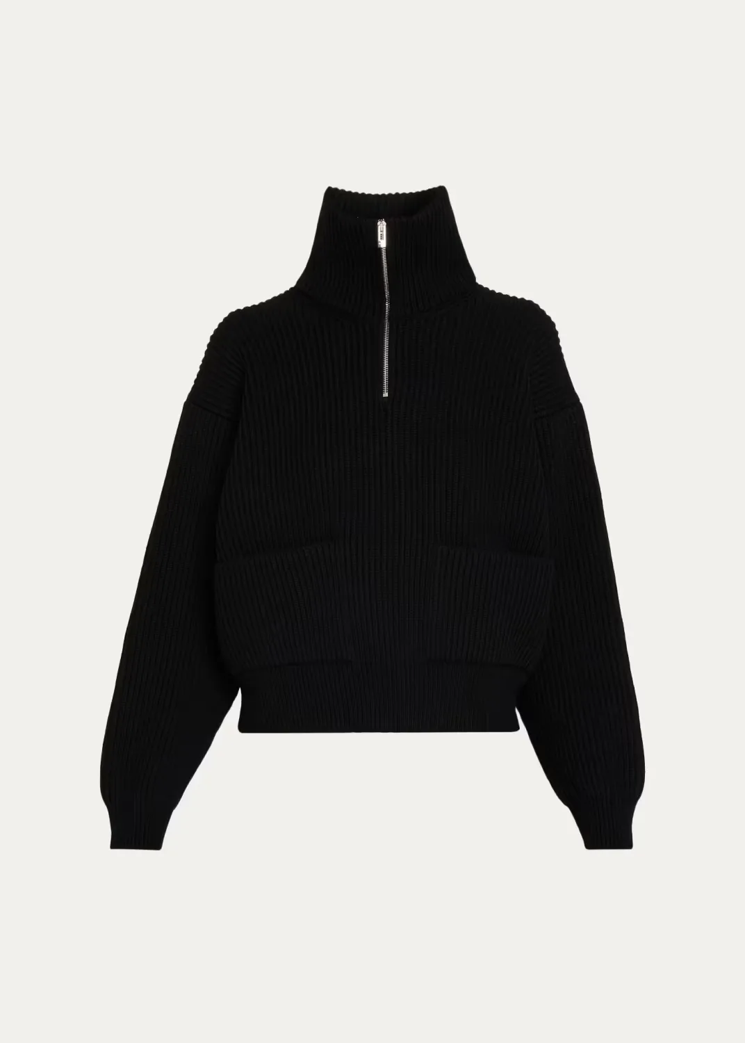 Wool-Cashmere Rib Half-Zip Trucker Sweater