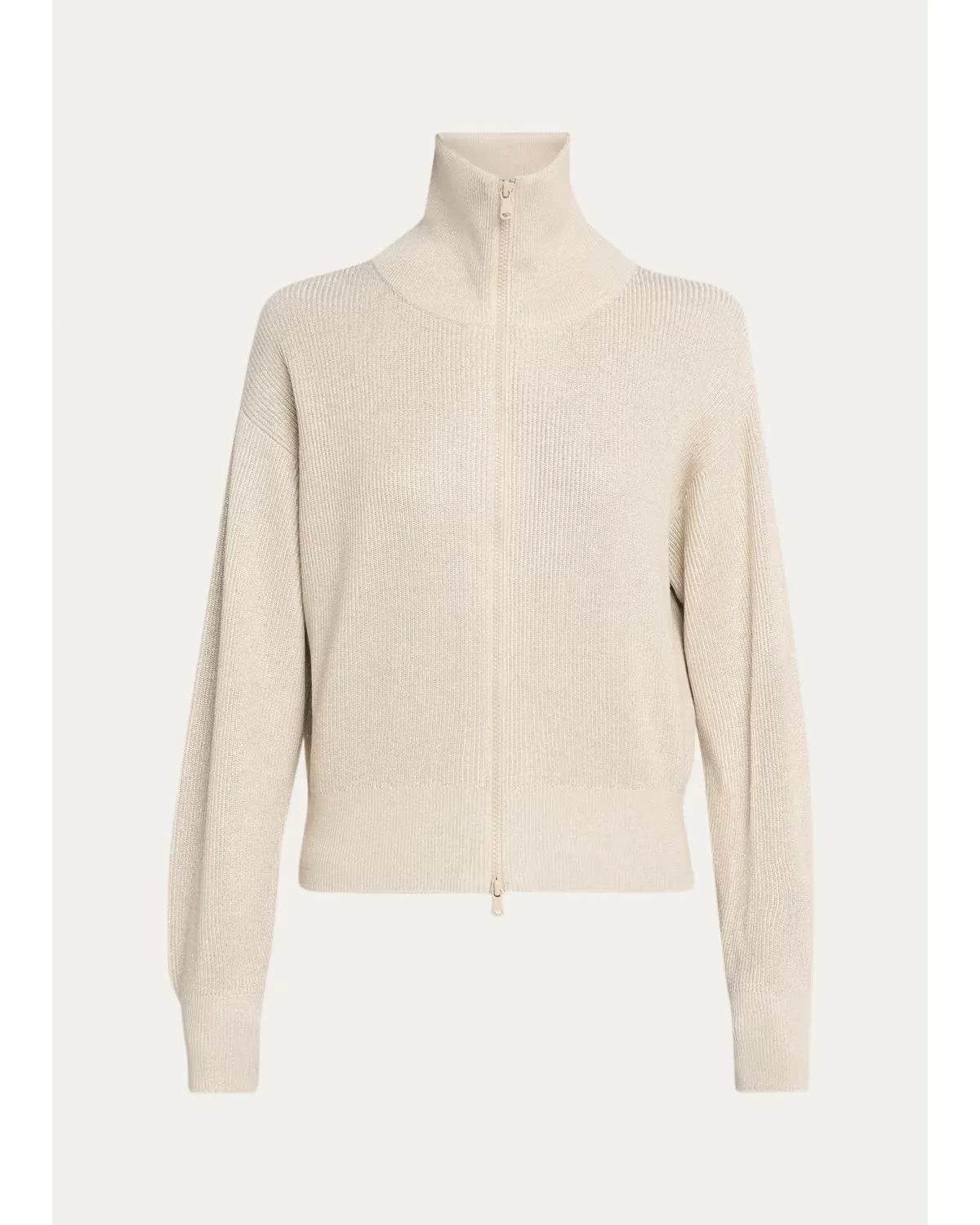 Sparkle Rib Knit Zip Cardigan by Brunello Cucinelli