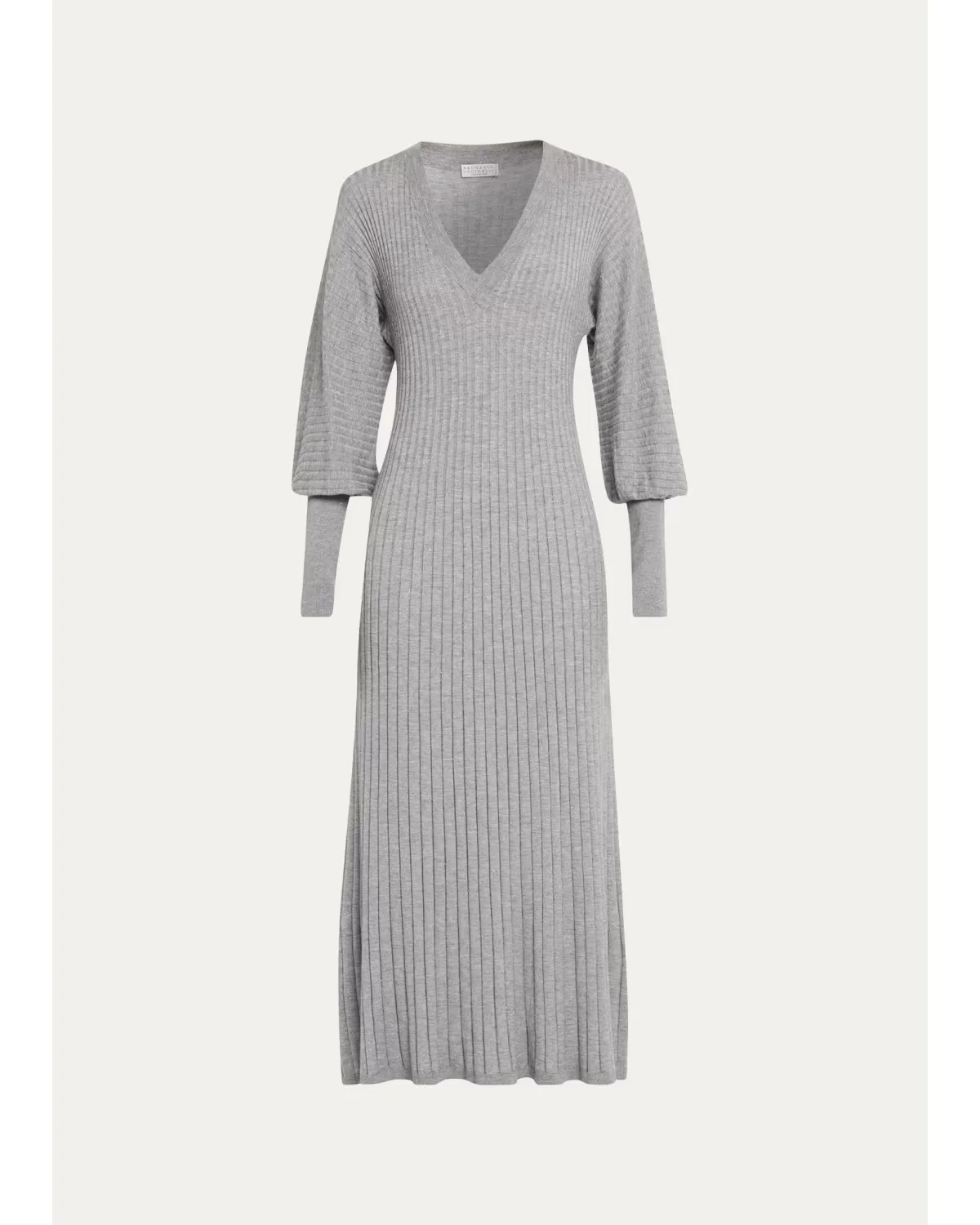 Sparkle Cashmere Rib Long-Sleeve Midi Dress by Brunello Cucinelli