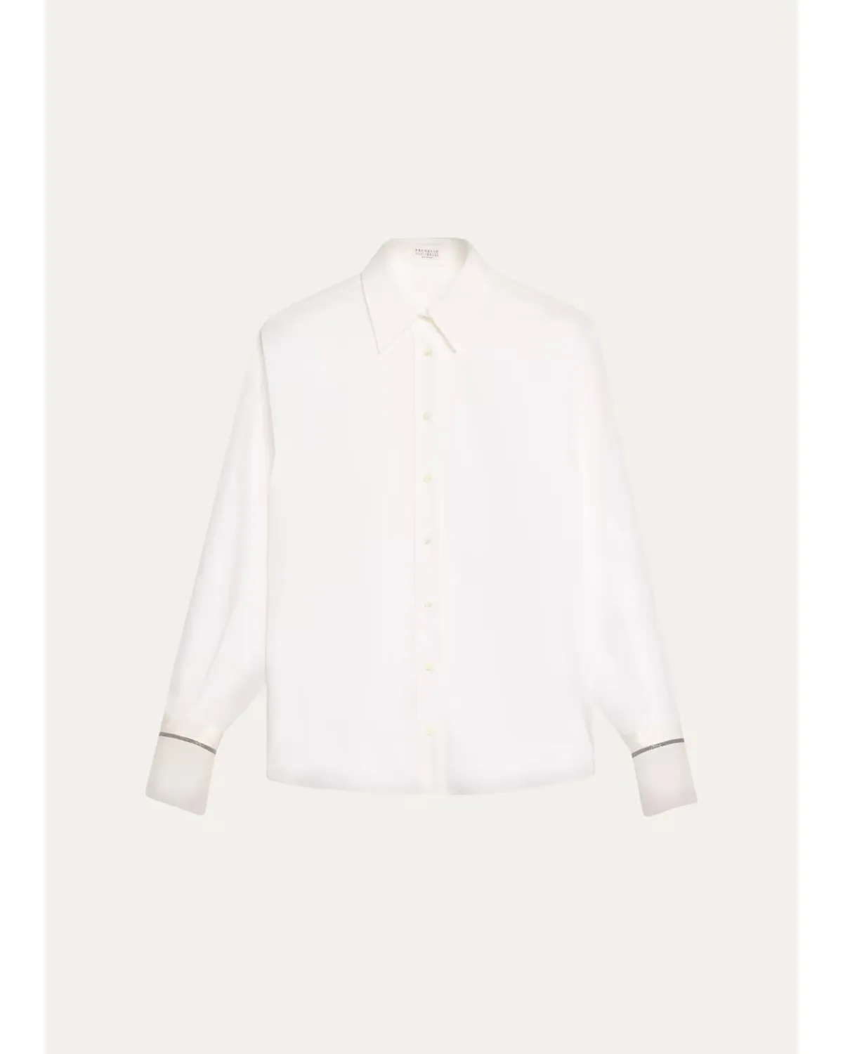 Monili Sheer-Cuff Cotton Button-Down Shirt by Brunello Cucinelli
