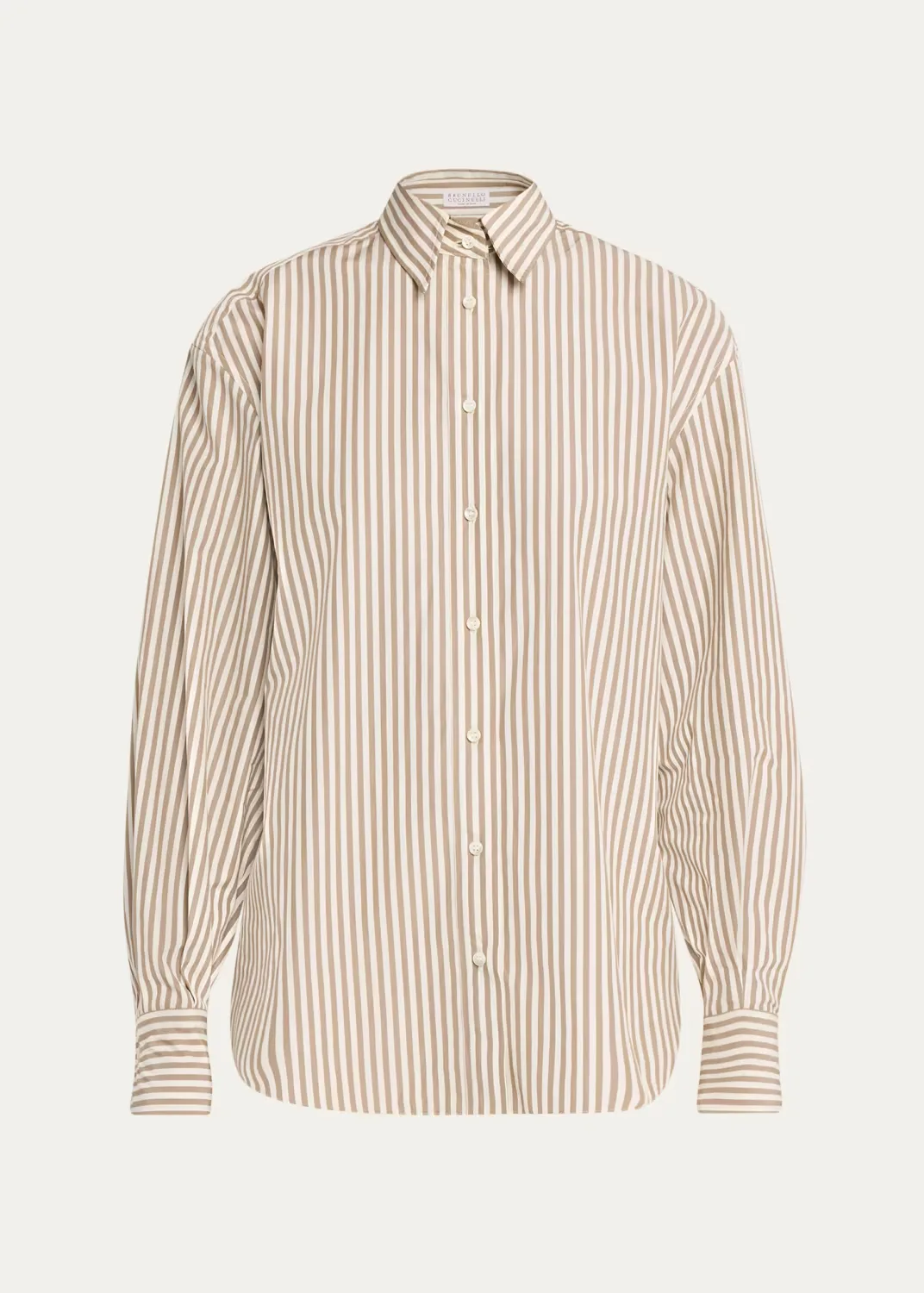 Striped Cotton Button-Down Shirt with Monili Trim