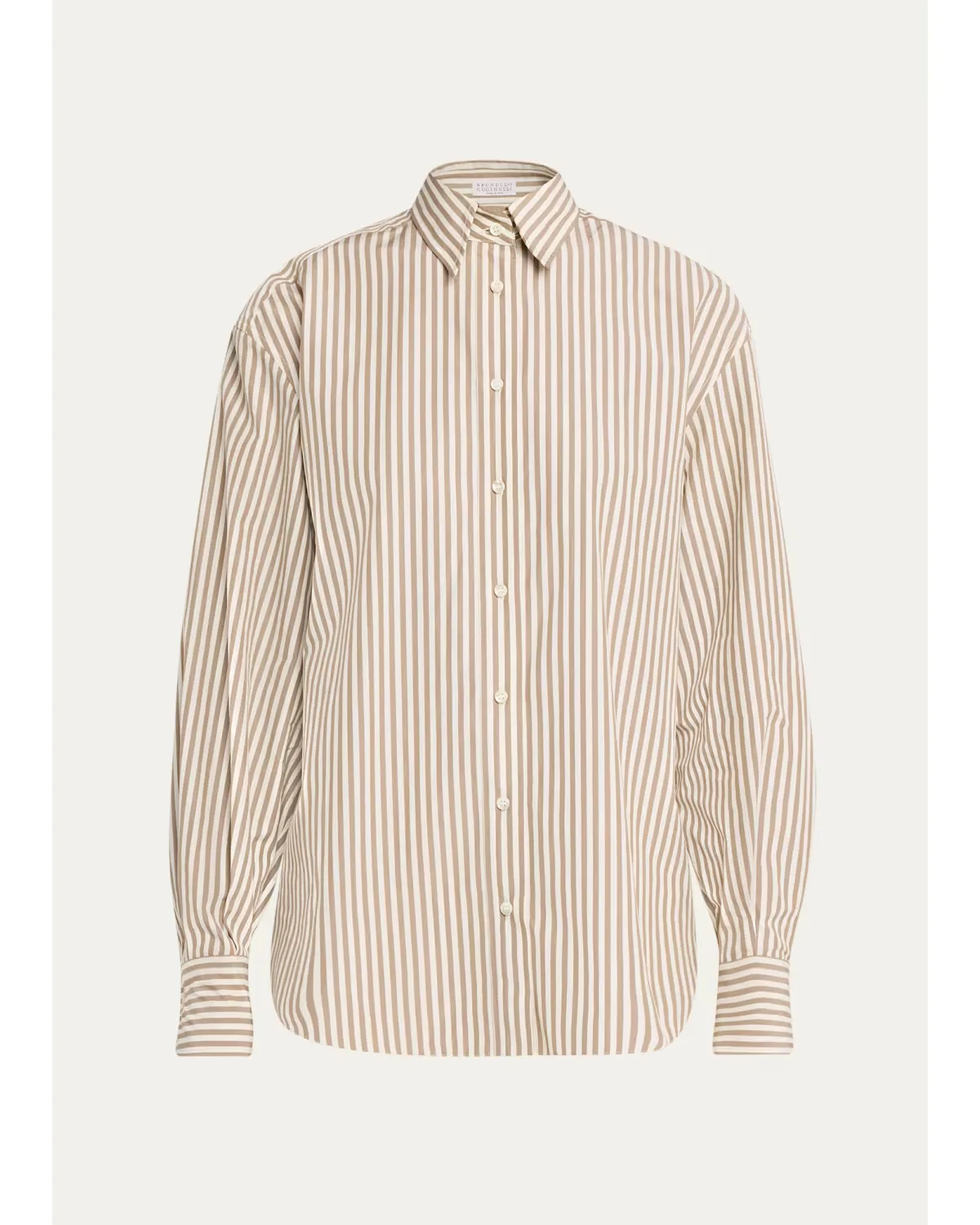 Striped Cotton Button-Down Shirt with Monili Trim by Brunello Cucinelli