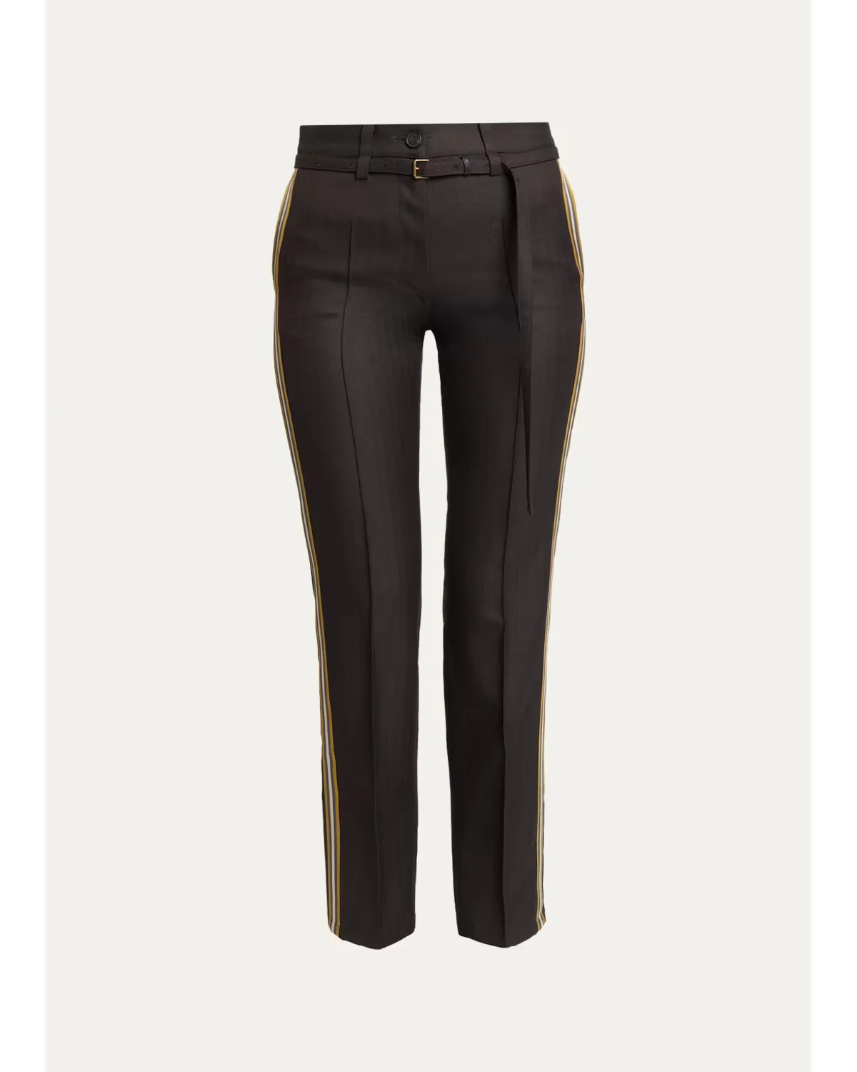 Side-Stripe Herringbone Wool Straight-Leg Pants with Belt by Dries Van Noten