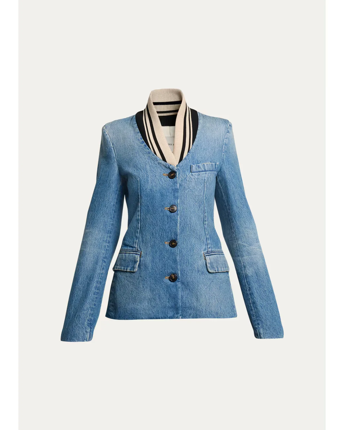 Britt Mixed Media Single-Breasted Blazer Jacket