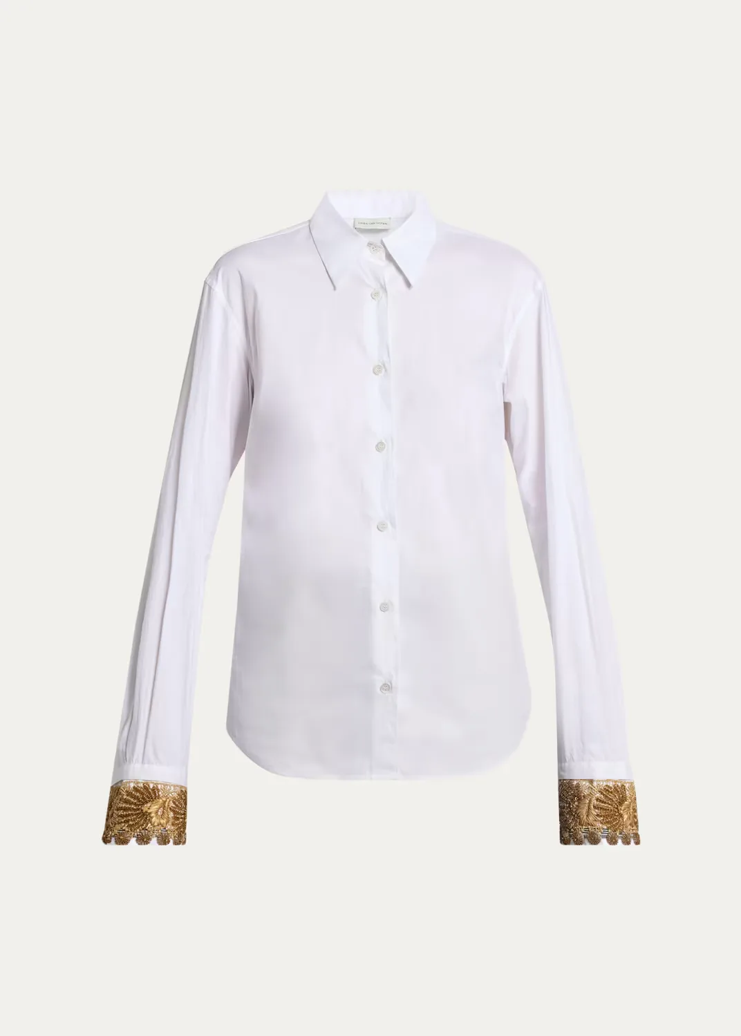 Embellished Cuff Cotton Poplin Button-Down Shirt
