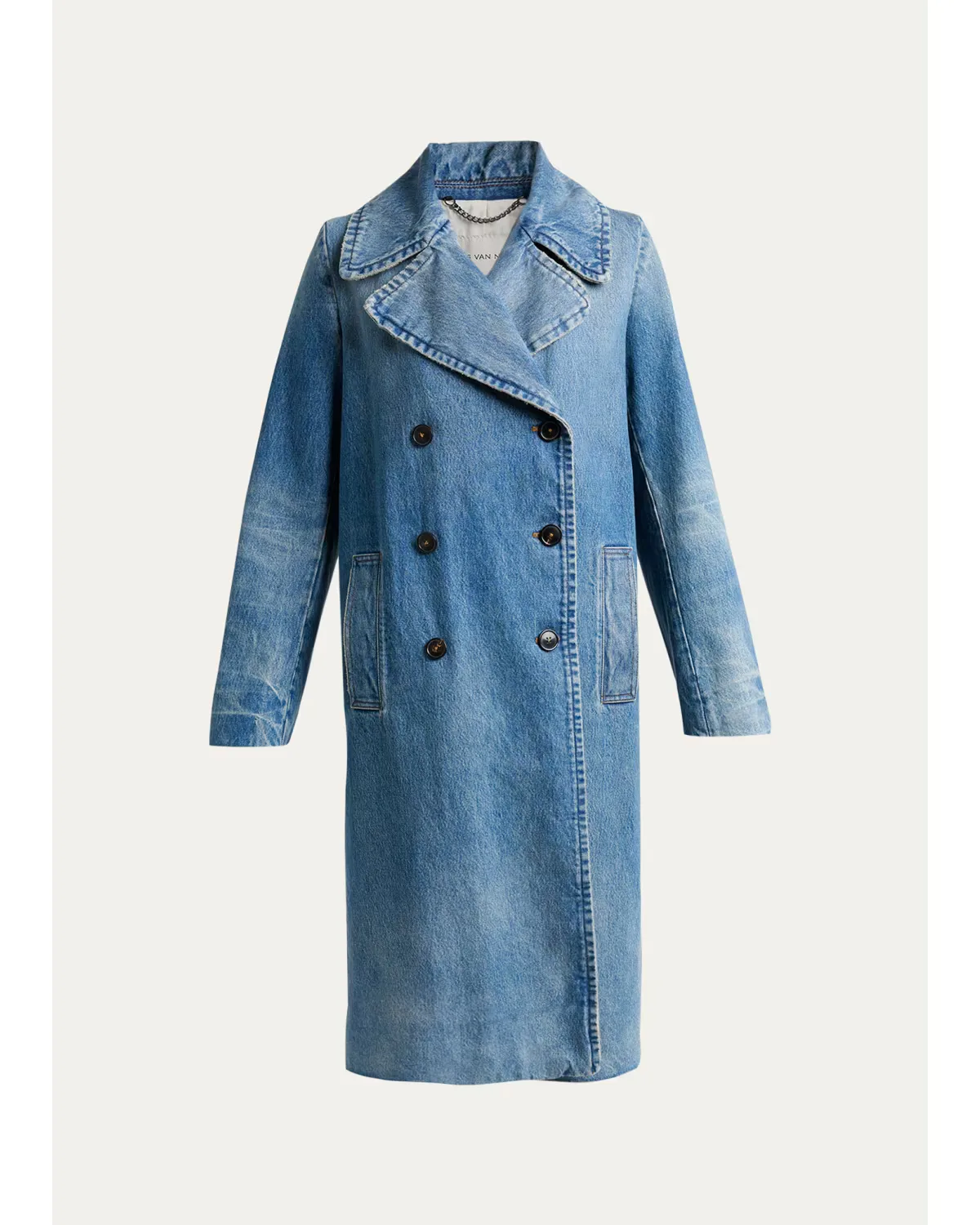 Riani Denim Double-Breasted Long Coat by Dries Van Noten