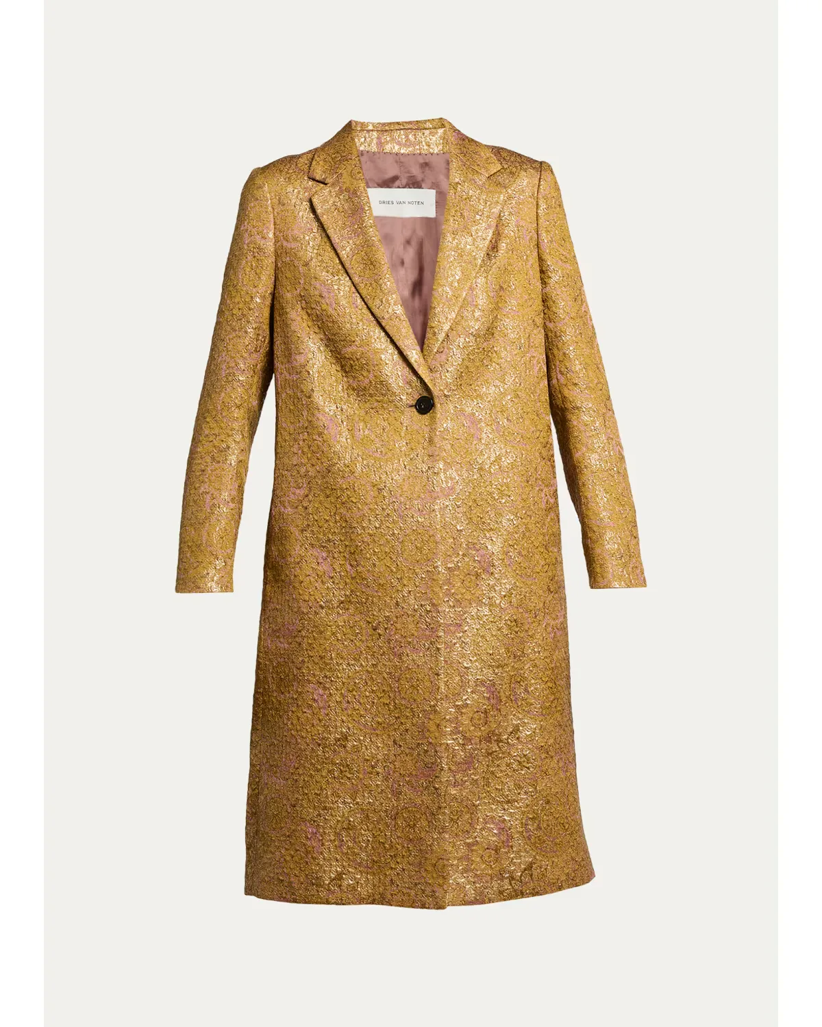 Metallic Paisley Jacquard Single-Breasted Long Coat by Dries Van Noten