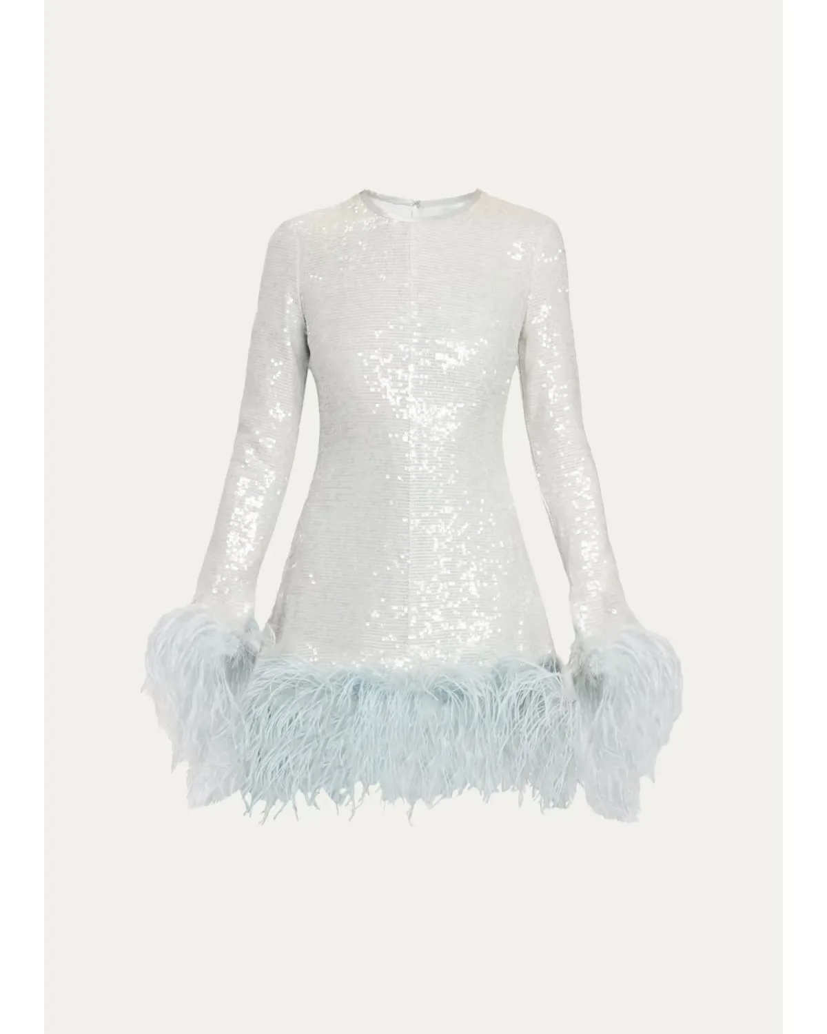 Althea Feather-Trim Sequined Long-Sleeve Mini Dress by Markarian