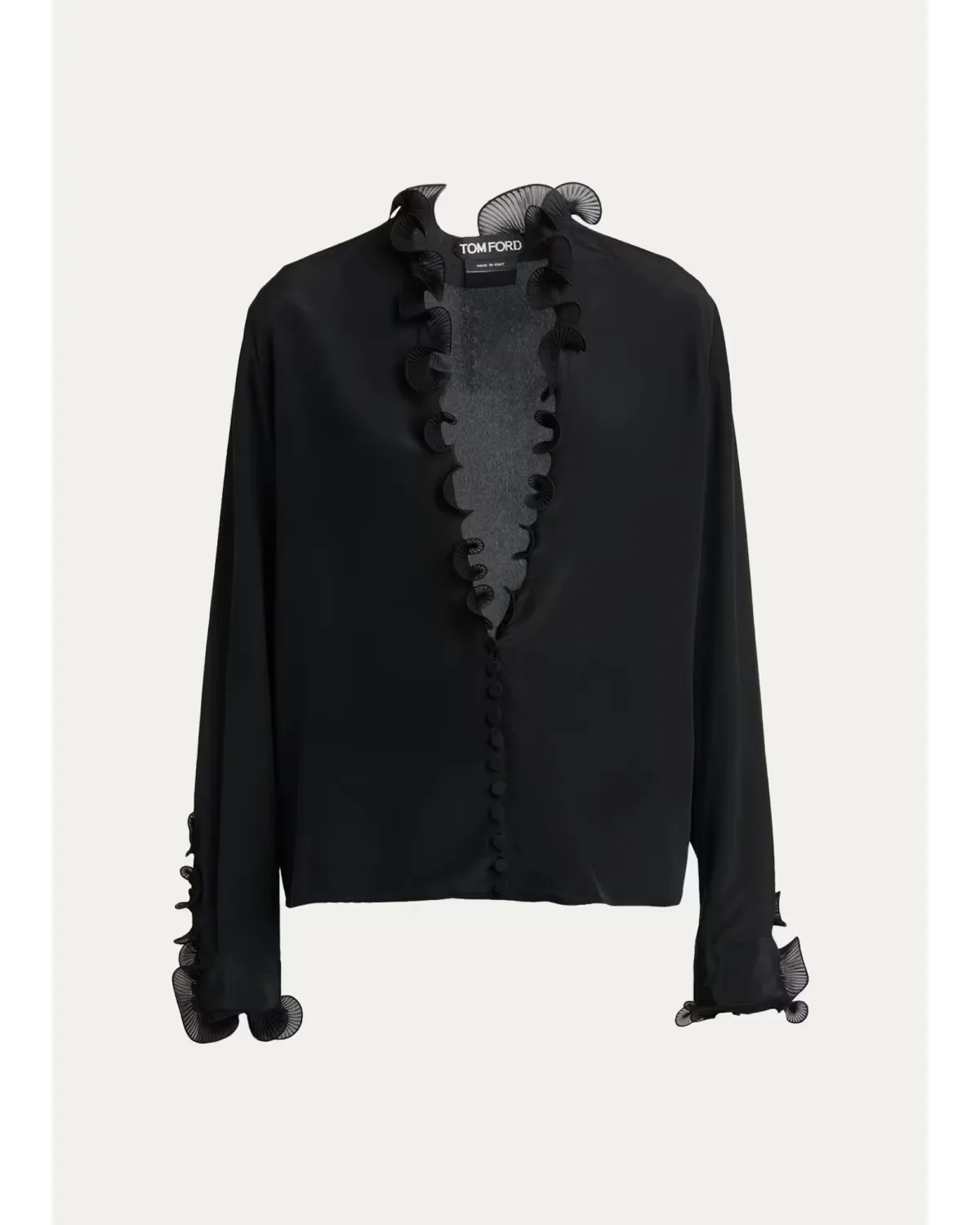 Silk Crepe De Chine Ruffle Plunging-Neck Blouse by Tom Ford