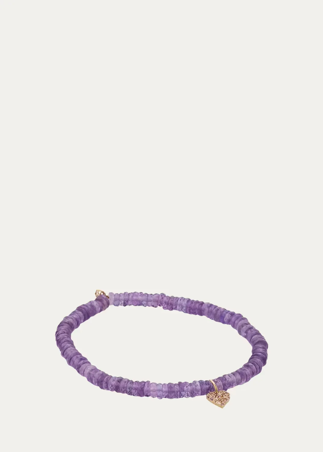 14K Diamond and Amethyst Heart on Beaded Stretch Bracelet