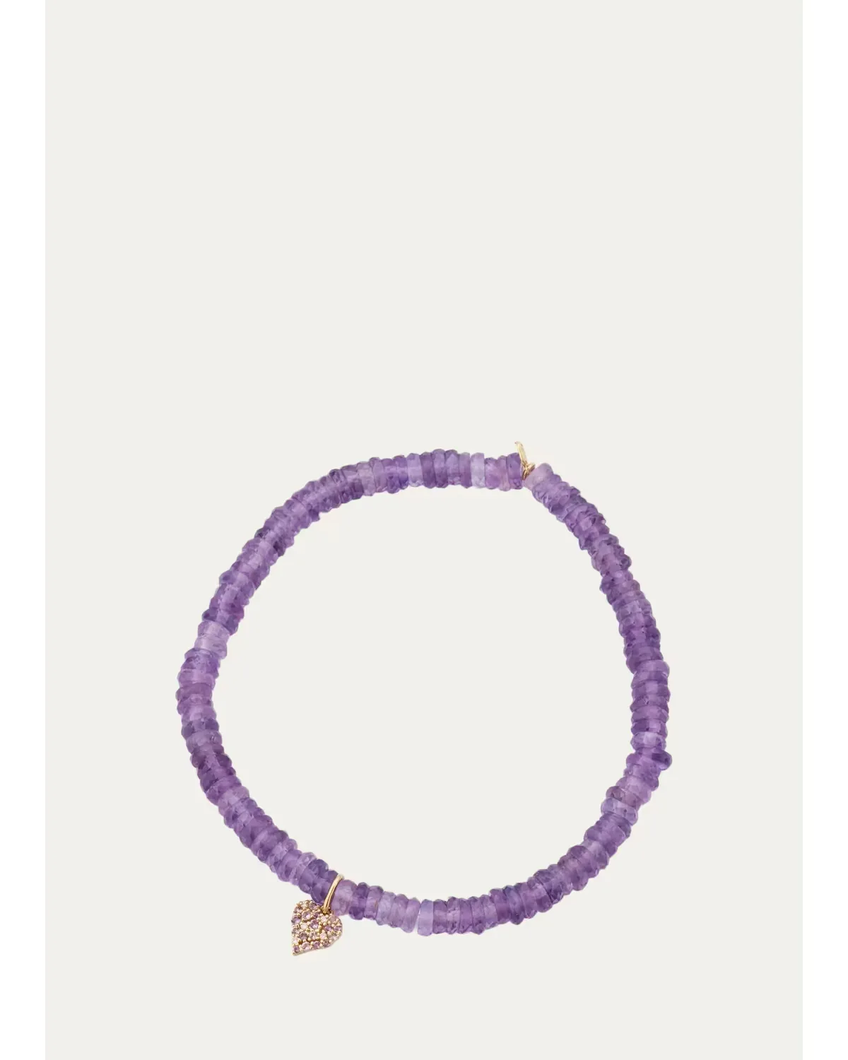 14K Diamond and Amethyst Heart on Beaded Stretch Bracelet by Sydney Evan