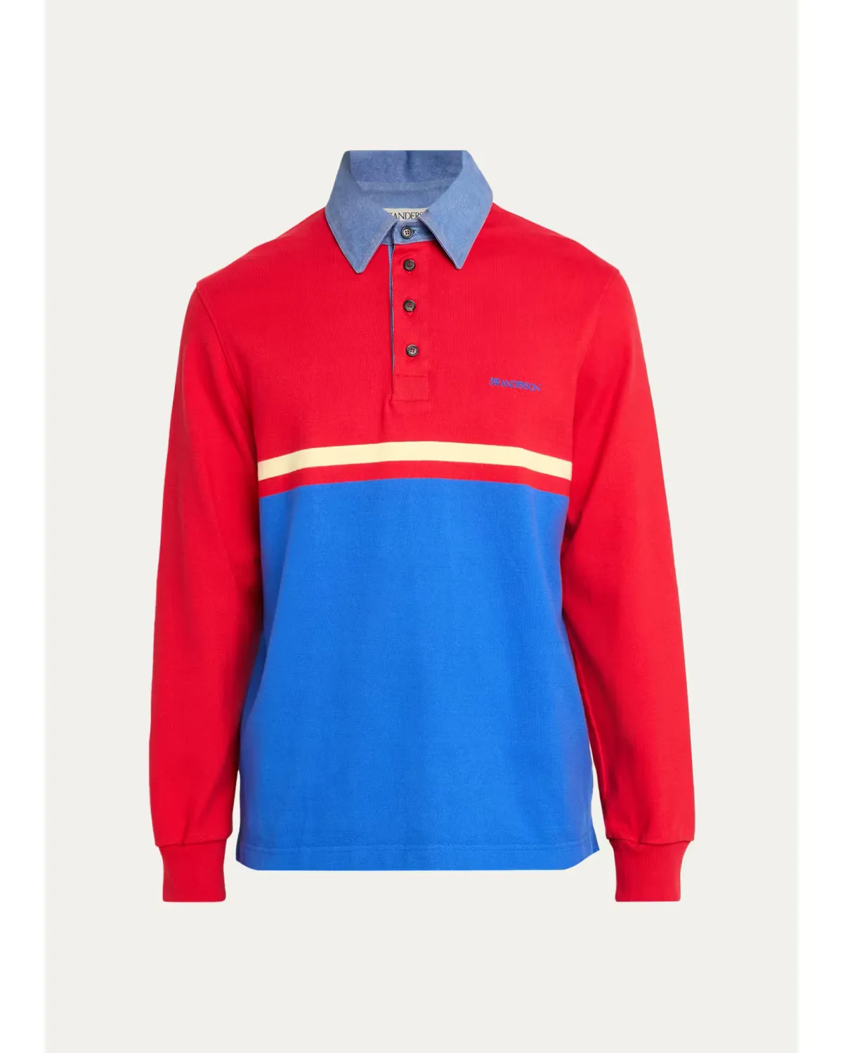 Denim Collar Stretch-Cotton Polo Shirt by JW Anderson