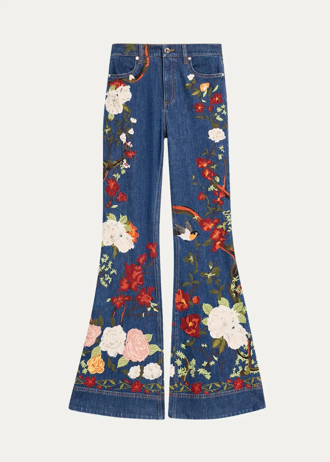 Beautiful Embroidered High-Rise Bell Bottom Jeans