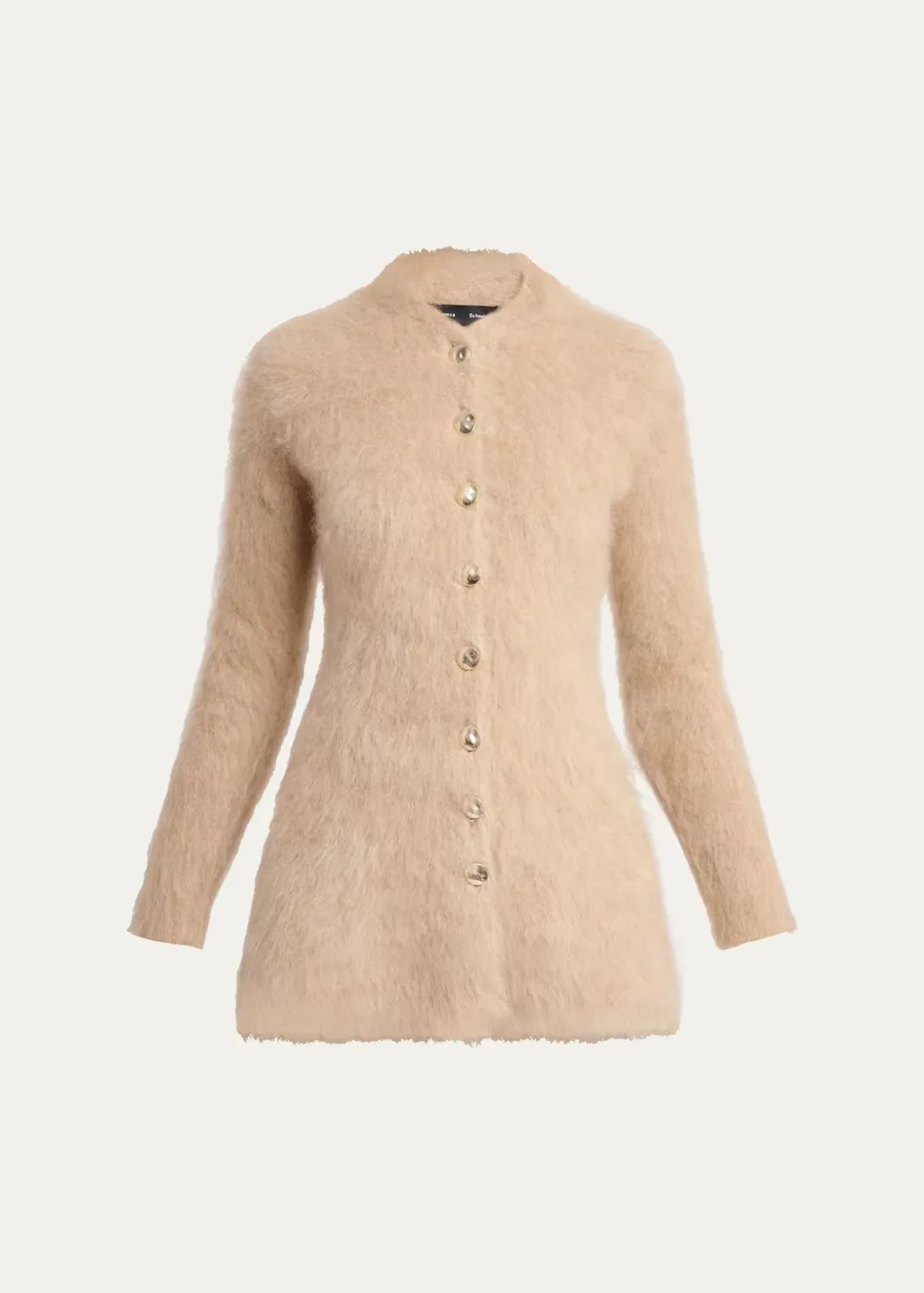 Aniza Fuzzy Mohair-Blend Crewneck Cardigan