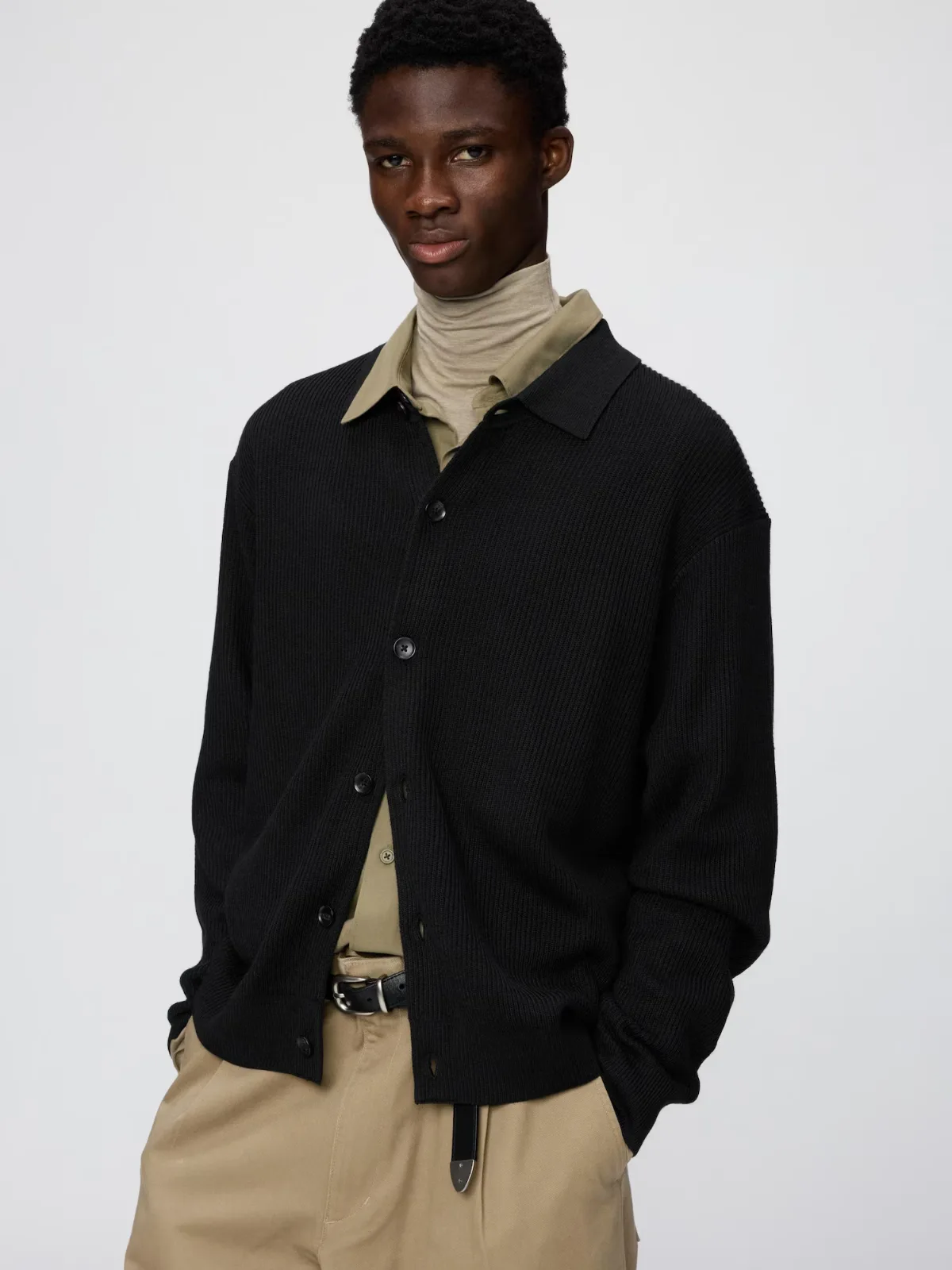 Merino Blended Shirt Collar Cardigan